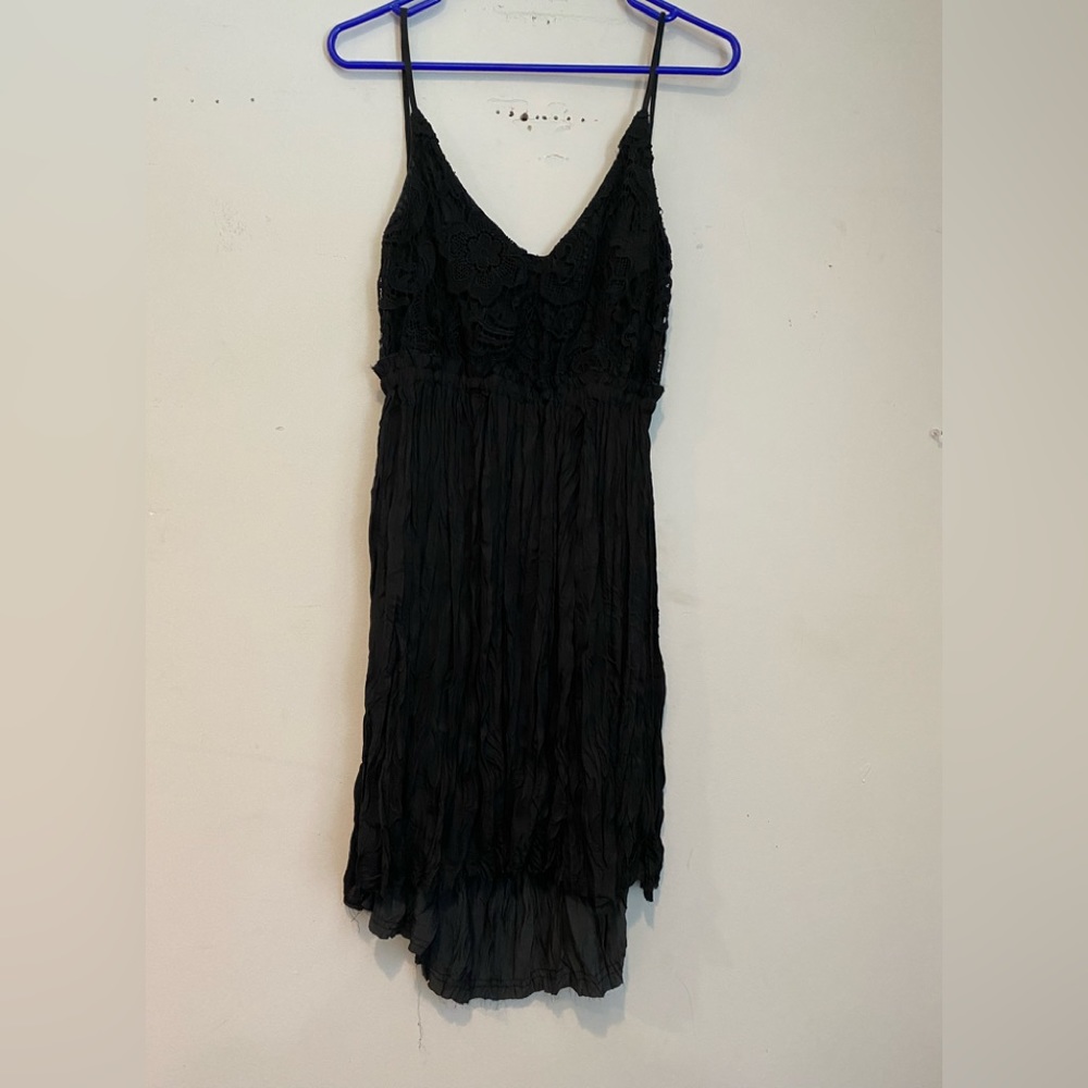 Hi-lo little black rayon dress